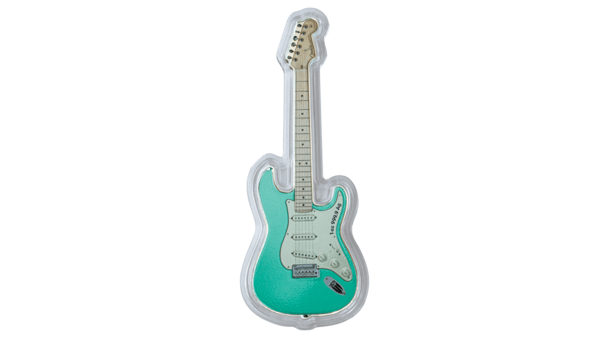 Smksfender1strato22-2022-fender-stratocaster-1oz-9999-guitar-shaped-silver-coin-in-surf-green