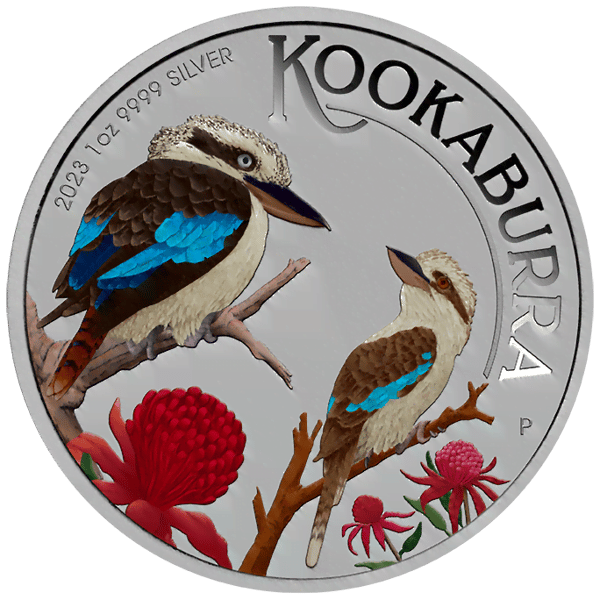 23022DDAA-2023-australian-kookaburra-1oz-silver-coloured-coin-world-money-fair