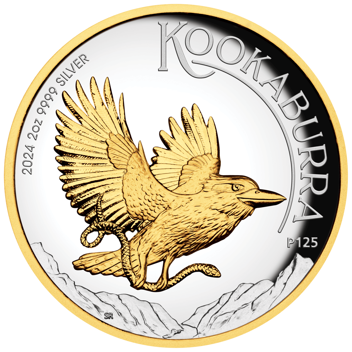 24322ccaa-2024-australian-kookaburra-2oz-silver-proof-high-relief-gilded-coin