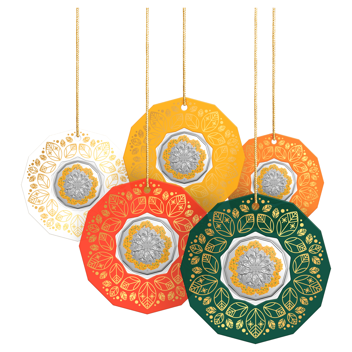 11590-2024-christmas-festive-florals-coloured-coin-pack-of-5
