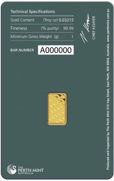 Perth Mint Kangaroo 1g .9999 Gold Minted Bullion Bar - Green Security Card 6