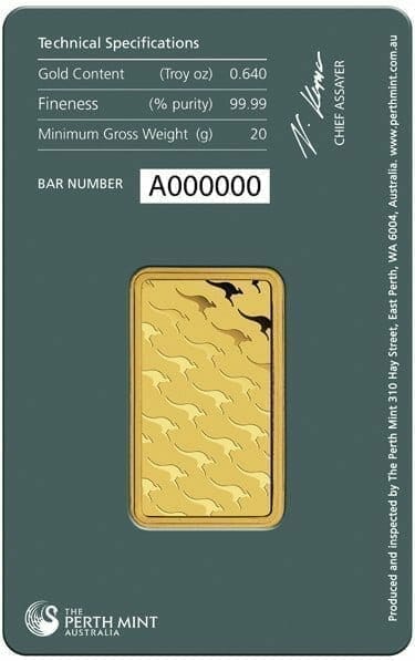 Perth Mint Kangaroo 20g .9999 Gold Minted Bullion Bar - Green Security Card 5