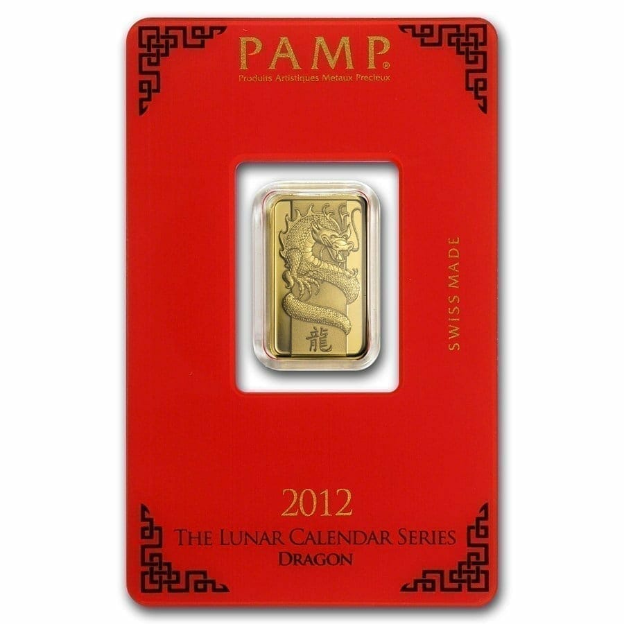 2012 Lunar Year of the Dragon 5g .9999 Gold Minted Bullion Bar - PAMP Suisse 2