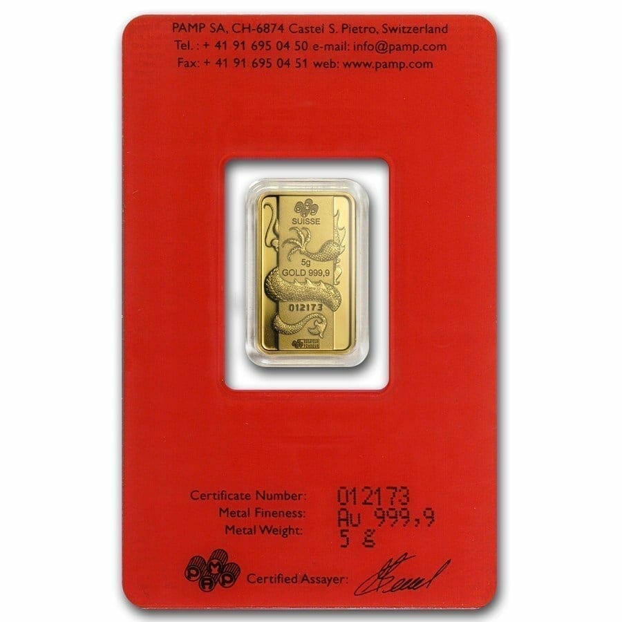 2012 Lunar Year of the Dragon 5g .9999 Gold Minted Bullion Bar - PAMP Suisse 3