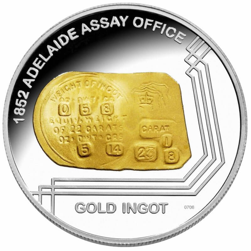 2009 "1852 Adelaide Assay Office Gold Ingot" 1oz .999 Silver Proof Coin 1