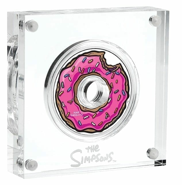 2019 The Simpsons - Donut Coloured 1oz .9999 Silver Proof Coin - The Perth Mint 2