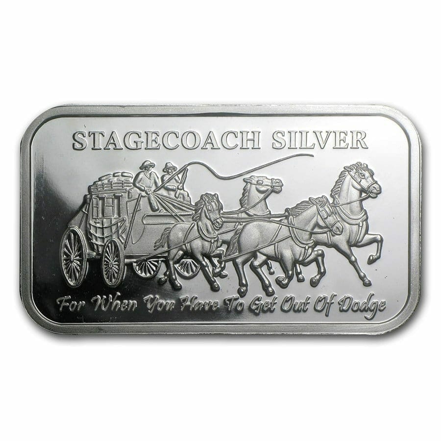 Stagecoach Silver 1oz .999 Silver Bullion Bar - 4 1/4oz Fractional - Northwest Territorial Mint 4
