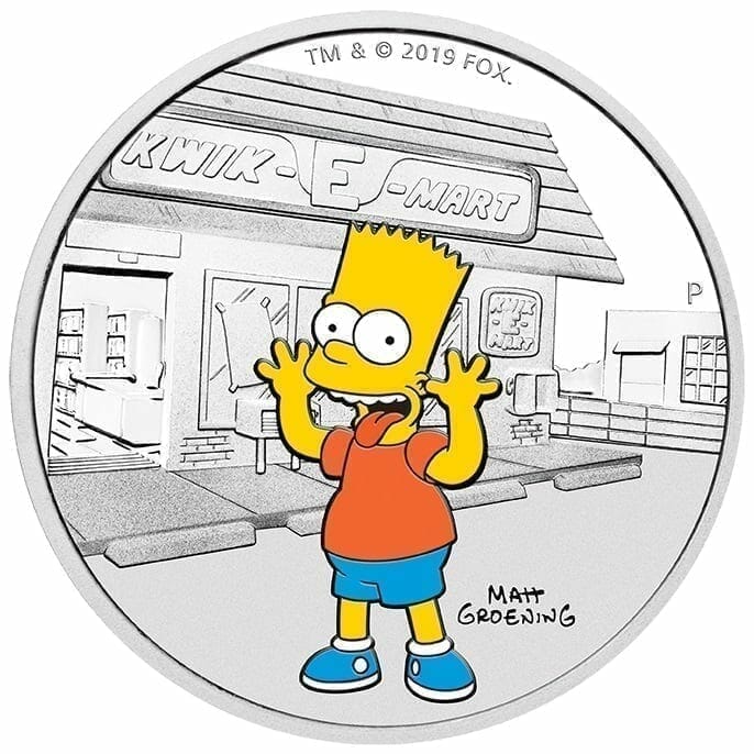 2019 The Simpsons - Bart Simpson 1oz .9999 Silver Proof Coin 1