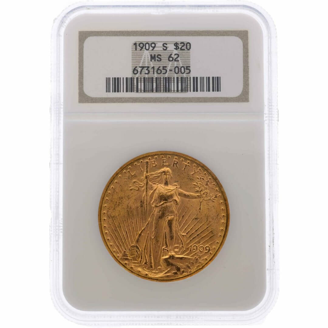 1909 S Saint Gaudens Double Eagle Gold Coin - $20 - NGC MS 62 1
