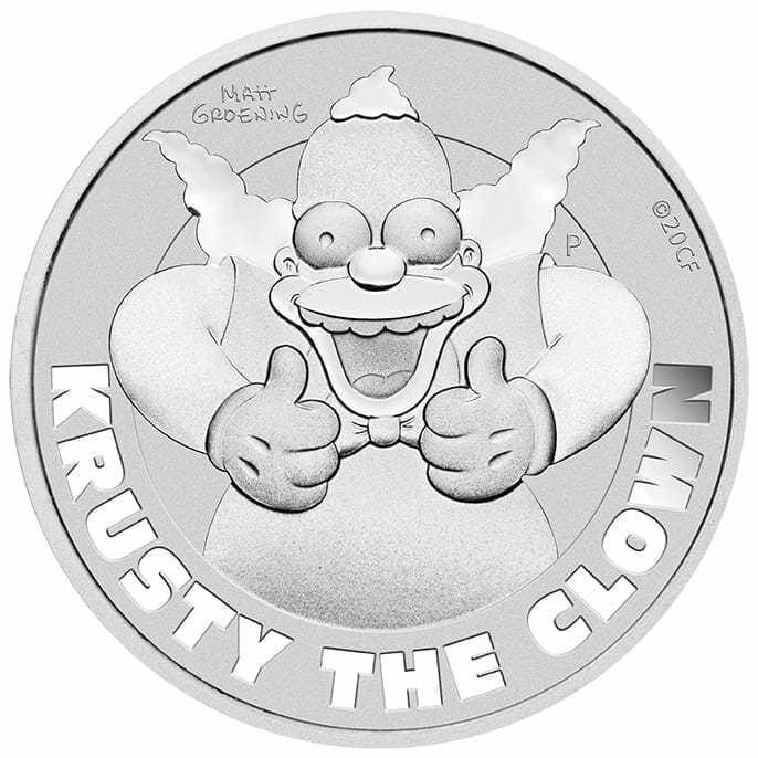 2020 The Simpsons - Krusty The Clown 1oz .9999 Silver Coin in Black Card 2