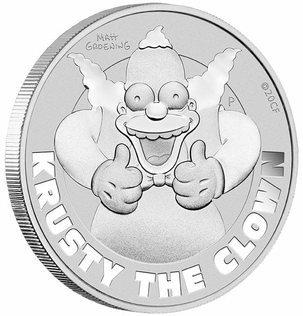 2020 The Simpsons - Krusty The Clown 1oz .9999 Silver Coin in Black Card 3