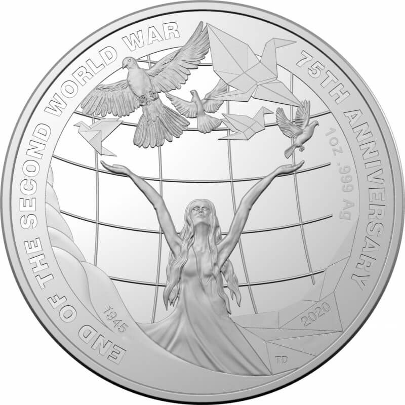 2020 $5 75th Anniversary of the End of World War II 1oz .999 Silver Proof Coin 1