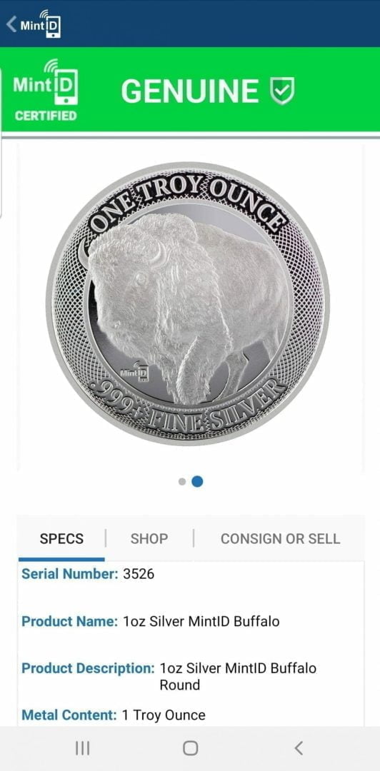 1oz Silver MintID Round .999 Pure w// MintID Mobile App Verification NFC