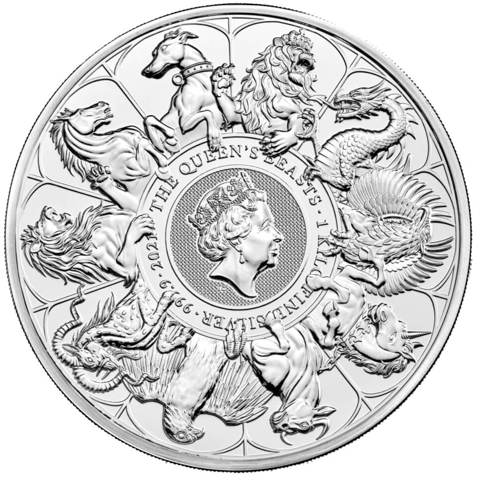 2021 The Queen's Beasts Completer 1kg .9999 Silver Bullion Coin - 1 Kilo 1