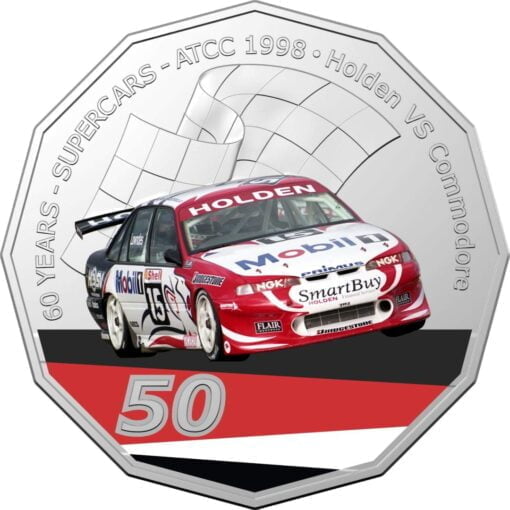 2020 50c 1998 holden vs commodore 60 years of supercars coloured coin in card