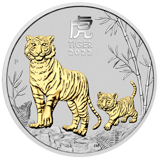 2022 year of the tiger trio 1oz 9999 silver gilded coin lunar series iii