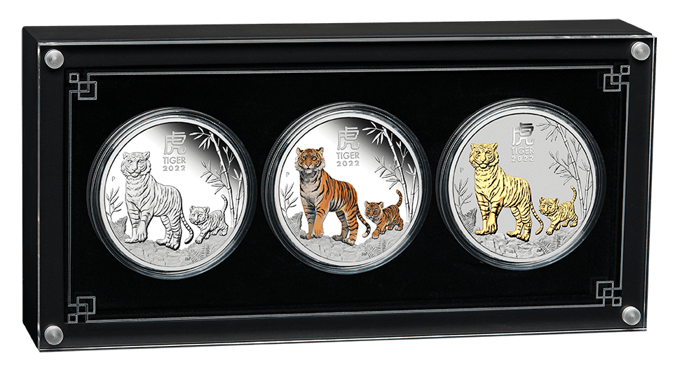 2022 Year of the Tiger Trio 1oz .9999 Silver Proof Three Coin Set - Lunar Series III