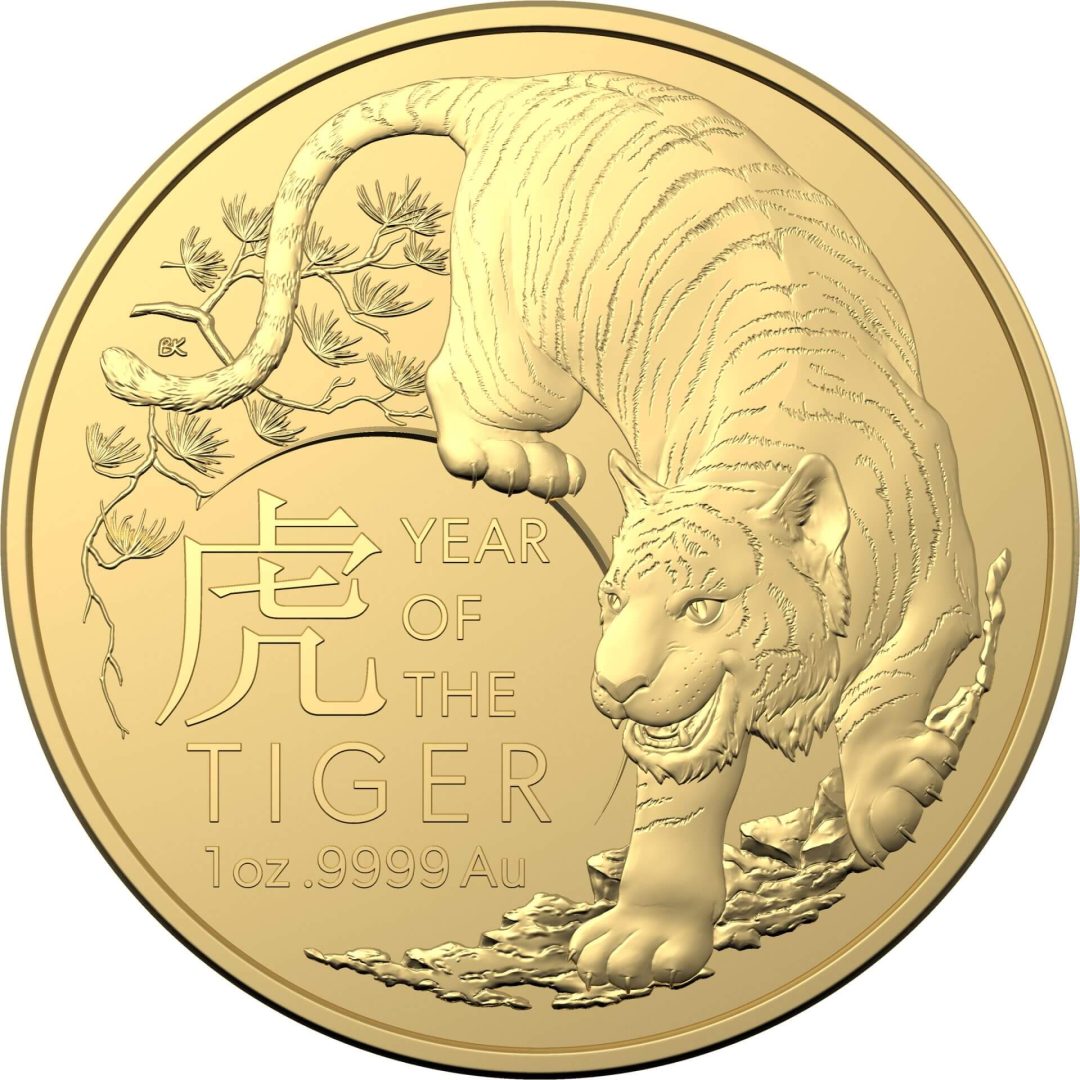 2022 $100 Lunar Year of the Tiger 1oz .9999 Gold Bullion Coin