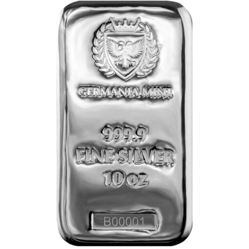 germania mint 10oz 9999 silver cast bullion bar