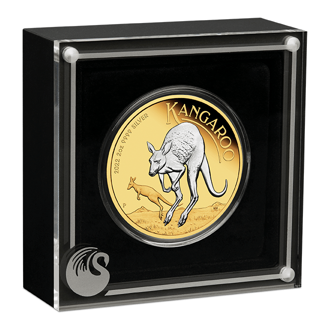 2022 Australian Kangaroo 2oz .9999 Silver Reverse Gilded Coin 1