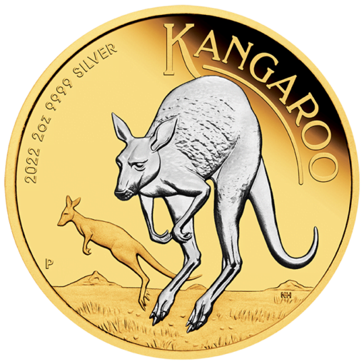 2022 australian kangaroo 2oz 9999 silver reverse gilded coin
