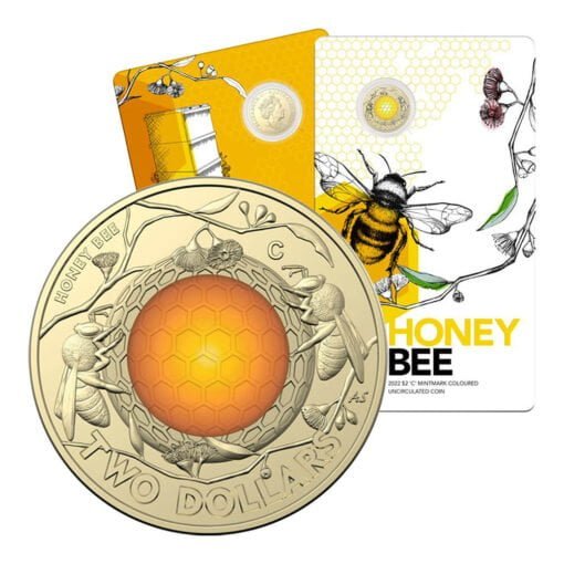 2022 $2 australian honey bee coloured coin with c mintmark in card