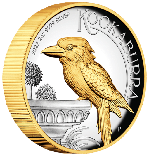 2022 australian kookaburra 2oz 9999 silver proof high relief gilded coin