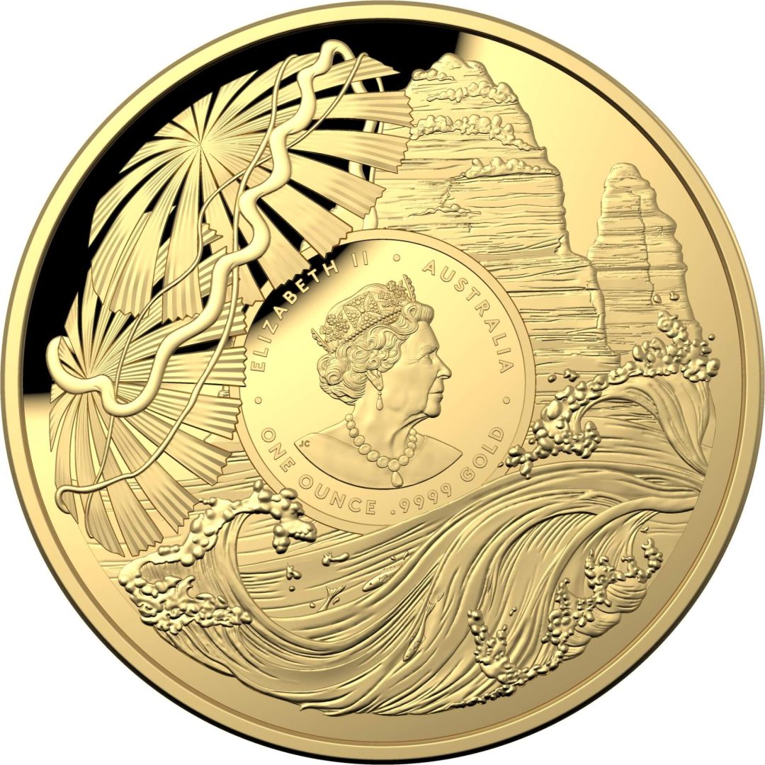 2022 $100 Great Barrier Reef 1oz .9999 Gold Coloured Proof Domed Coin