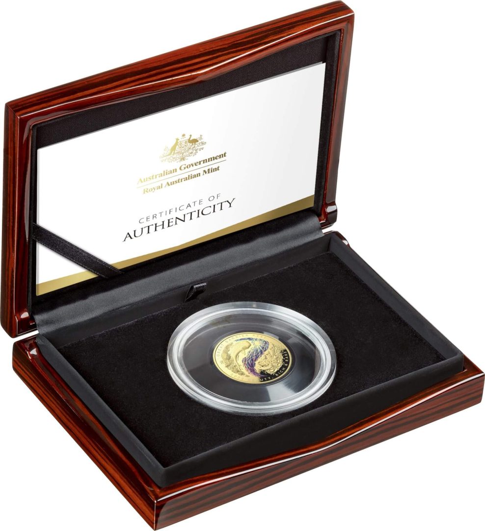 2022 $100 Great Barrier Reef 1oz .9999 Gold Coloured Proof Domed Coin