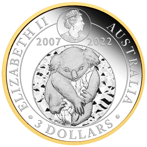 2022 australian koala 15th anniversary 3oz 9999 silver proof gilded coin