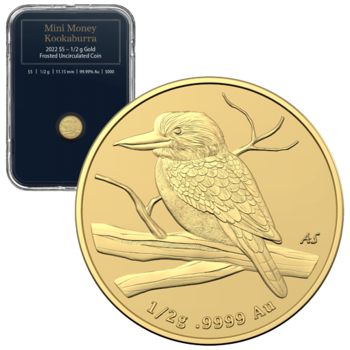 2022 $5 mini money kookaburra 12gm 05g 9999 gold frosted uncirculated coin