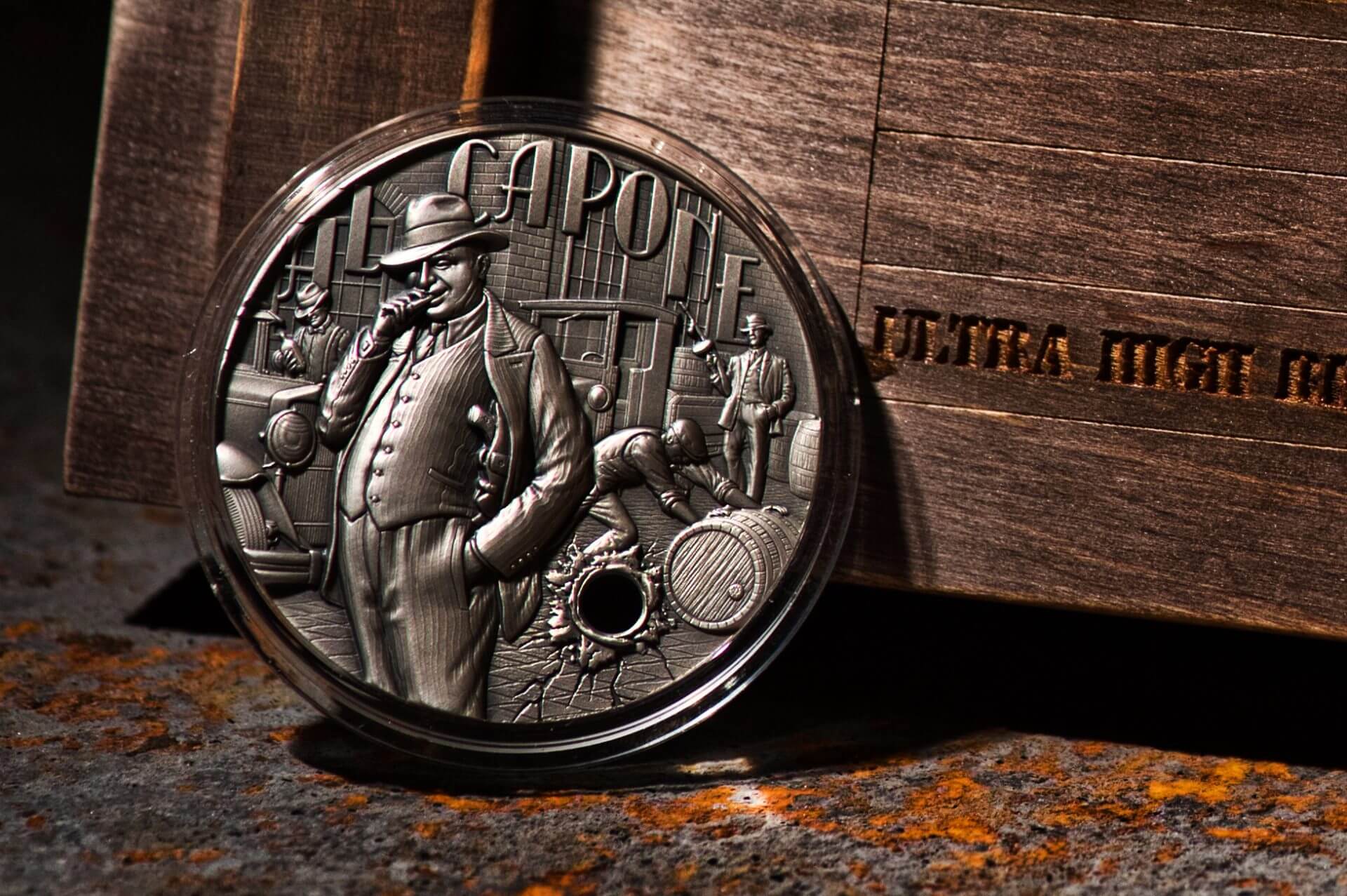 2021 The Gangsters - Al Capone 2oz .999 Silver Ultra High Relief Antiqued Coin