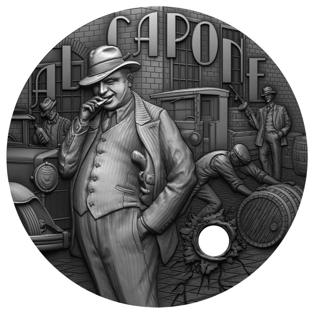 2021 The Gangsters - Al Capone 2oz .999 Silver Ultra High Relief Antiqued Coin