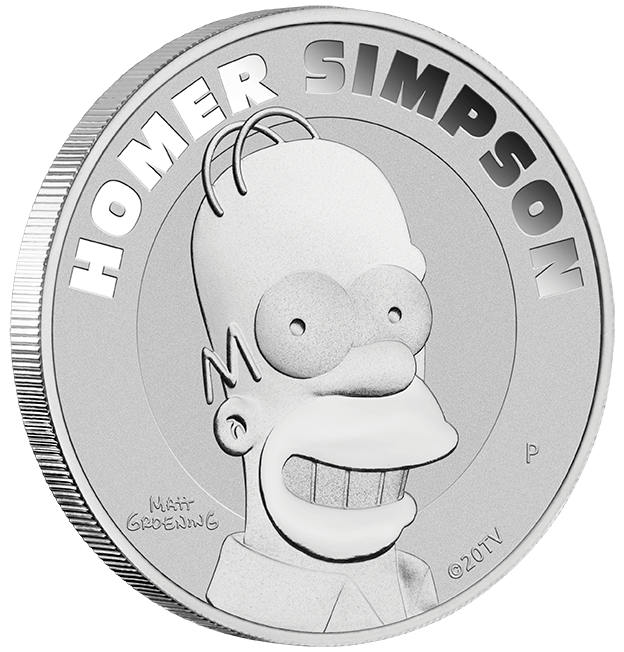 2022 The Simpsons - Homer Simpson 1oz .9999 Silver Coin in Card