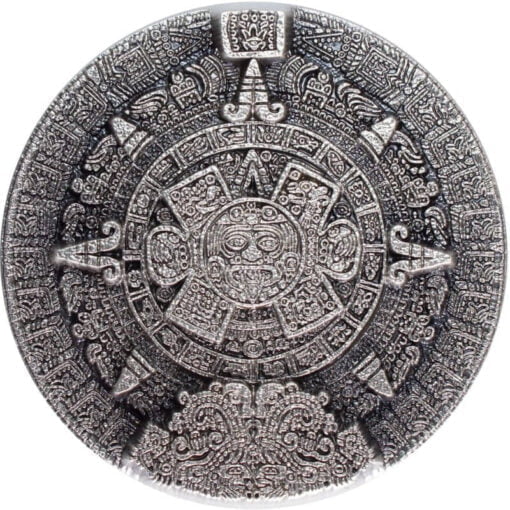 2022 aztec sun stone 2oz 999 silver antiqued stacker