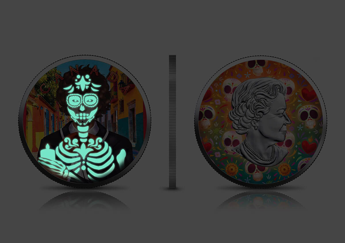 2022 Dia de Muertos - Day of the Dead Maple Leaf 1oz Silver 3 Coin Set - Glow in the Dark