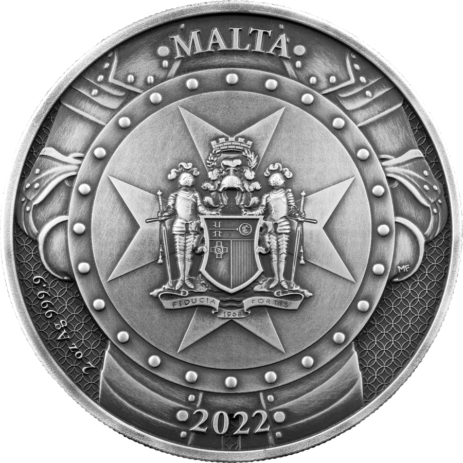 2022 Malta Knights of the Past 2oz .9999 Antiqued Silver High Relief Coin