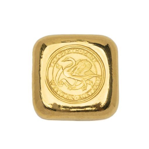 perth mint 1oz 9999 gold cast bullion bar left facing swan