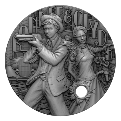 2022 the gangsters bonnie clyde 2oz silver ultra high relief antiqued coin