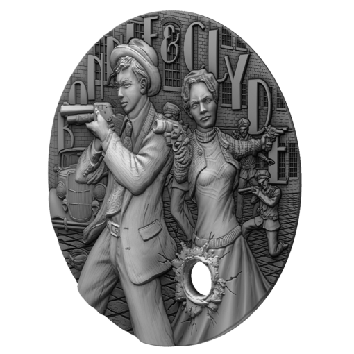 2022 the gangsters bonnie clyde 2oz silver ultra high relief antiqued coin
